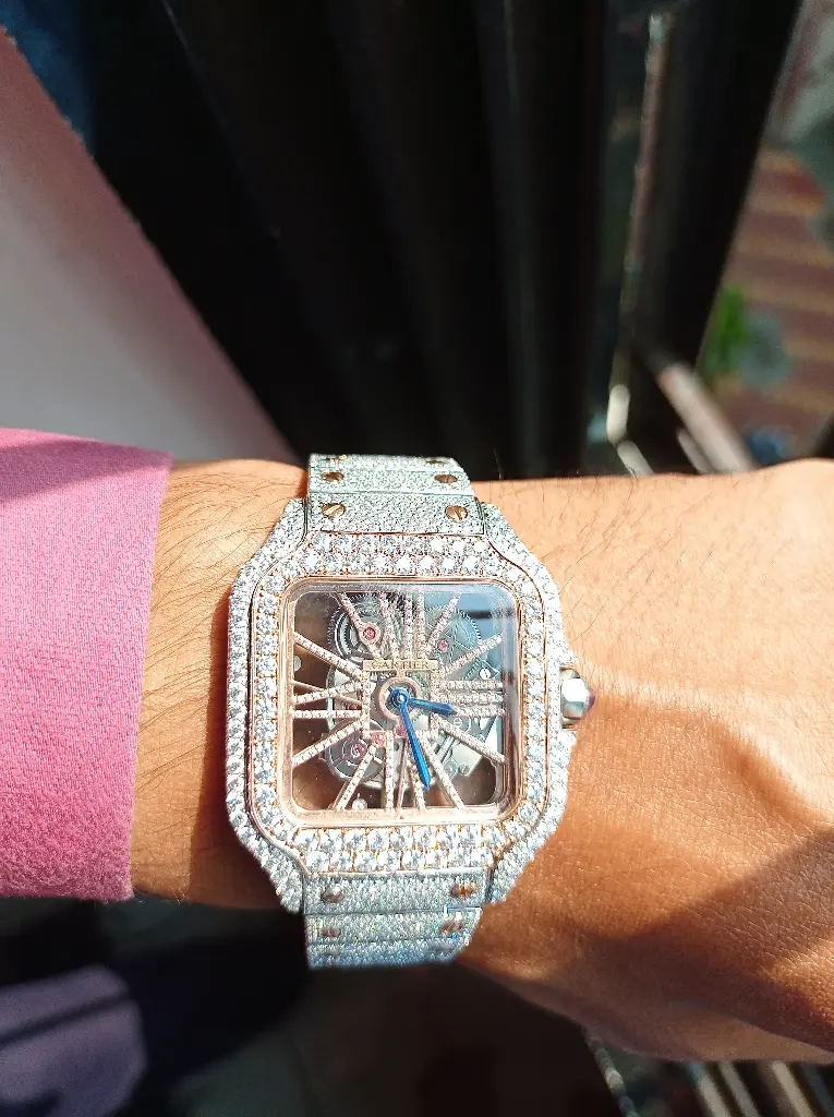 Cartier Skeleton Rose tone full iced out Automatic Moissanite watch