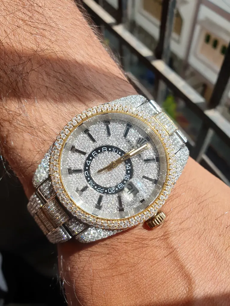 Rolex Buss down fully iced out Automatic Watch with customized dial and belt