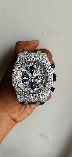 AP Iced out dial with Black Rubber belt Automatic Moissanite Watch
