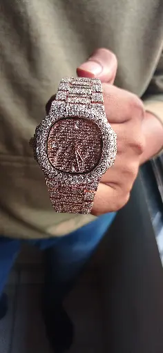 Patek Phillipe Full Iced out Rose Gold tone White Diamond Moissanite Automatic Watch