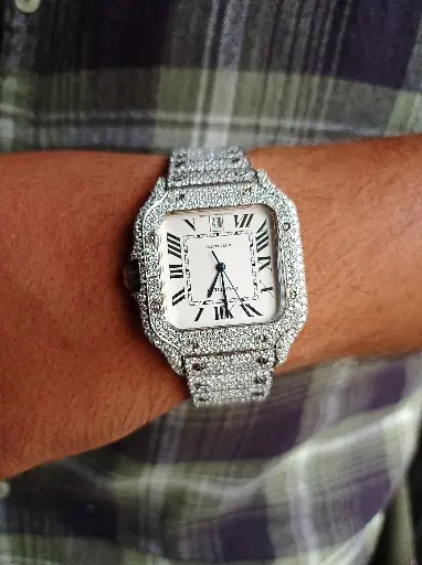 Cartier Santos White dial iced out Automatic Moissanite watch