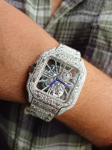 Cartier Skeleton full white iced out Automatic Moissanite watch