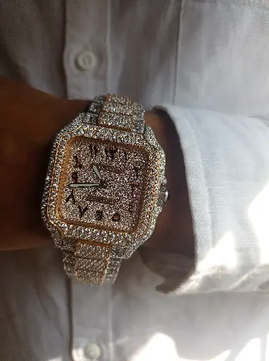 Cartier Santos Rose tone full white iced out Automatic Arabic dial watch