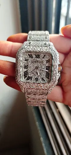 Cartier Santos Full White iced out Automatic Moissanite Roman dial customized watch