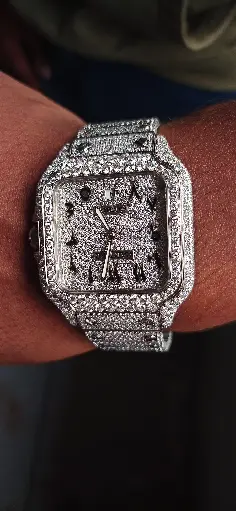 Cartier Santos Full White iced out Automatic Moissanite Arabic dial customized watch