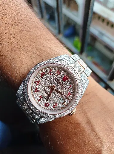 Rolex Fully Iced out Datejust Automatic Watch with customized Arabic dial and belt