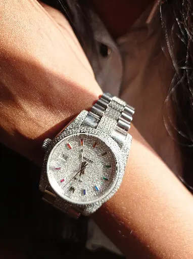 Rolex Iced out Datejust Automatic Watch with customized  color-full dial numbers and belt