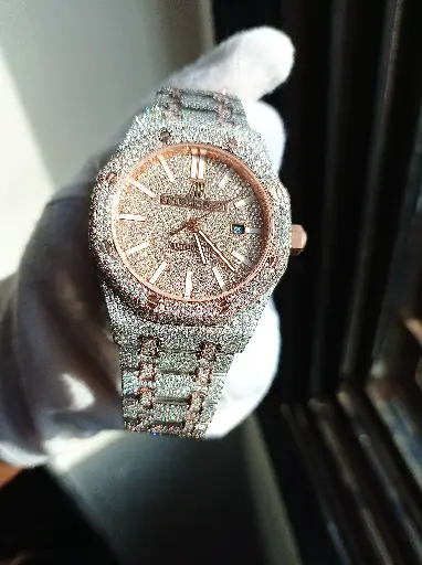 AP Full Iced out Automatic Rose Gold tone Moissanite Diamond watch