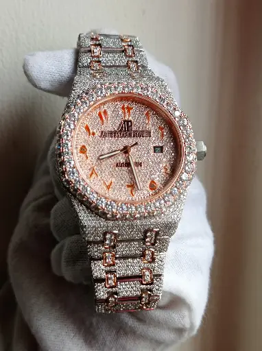 AP Full Iced out Automatic with Arabic dial with Rose gold tone Moissanite Diamond watch